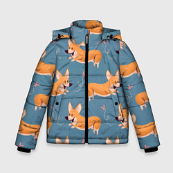 Куртка зимняя для мальчика Корги с бабочкой, цвет: 3D-черный