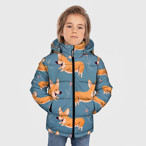 Зимняя куртка для мальчика Корги с бабочкой / 3D-Черный – фото 3