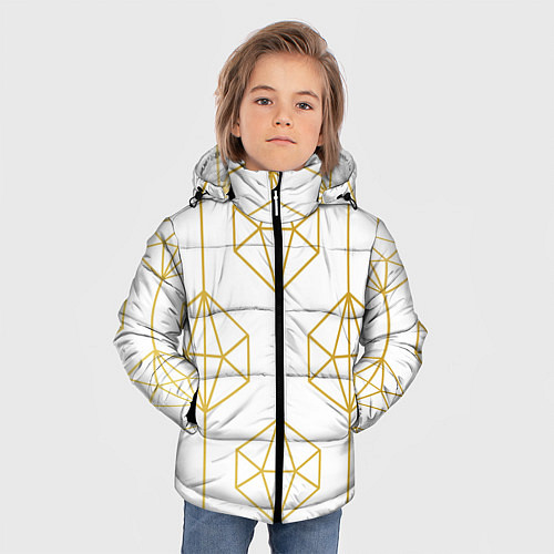 Зимняя куртка для мальчика Геометрический орнамент золото / 3D-Черный – фото 3