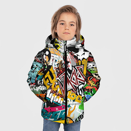 Зимняя куртка для мальчика Стикеры / 3D-Черный – фото 3