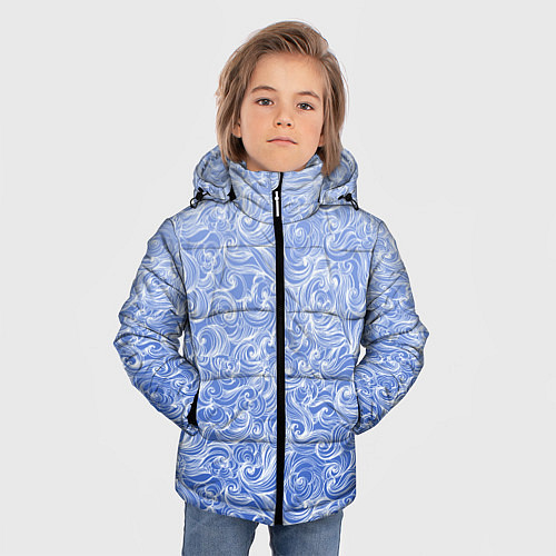 Зимняя куртка для мальчика Волны на голубом фоне / 3D-Черный – фото 3