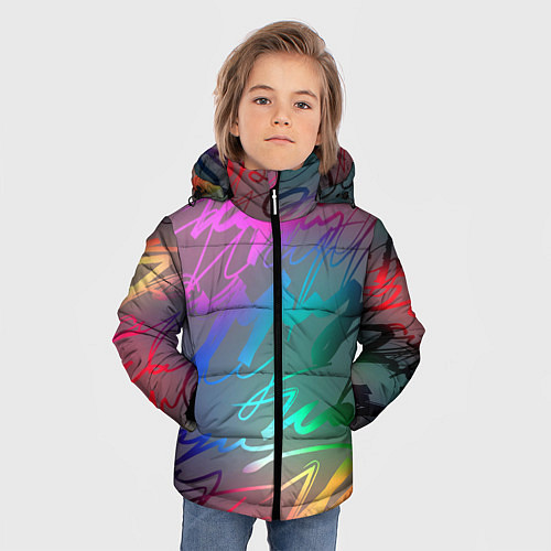 Зимняя куртка для мальчика Узоры / 3D-Черный – фото 3