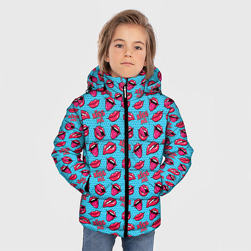 Зимняя куртка для мальчика Губы Поп-арт / 3D-Черный – фото 3