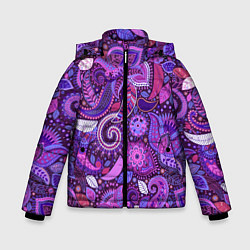 Куртка зимняя для мальчика Фиолетовый этнический дудлинг, цвет: 3D-черный
