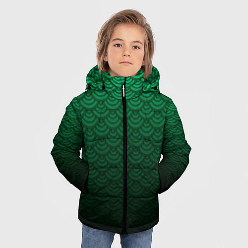 Зимняя куртка для мальчика Узор зеленая чешуя дракон / 3D-Черный – фото 3
