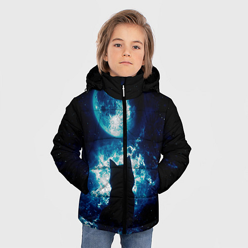 Зимняя куртка для мальчика Кот силуэт луна ночь звезды / 3D-Черный – фото 3