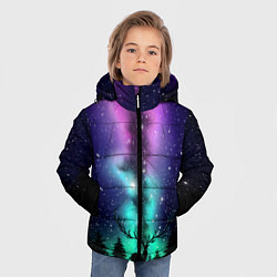 Куртка зимняя для мальчика Силуэт оленя северное сияние, цвет: 3D-светло-серый — фото 2