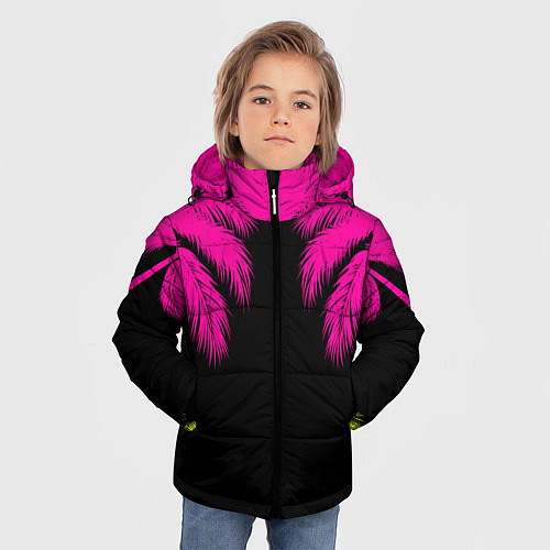 Зимняя куртка для мальчика Пальмы / 3D-Черный – фото 3