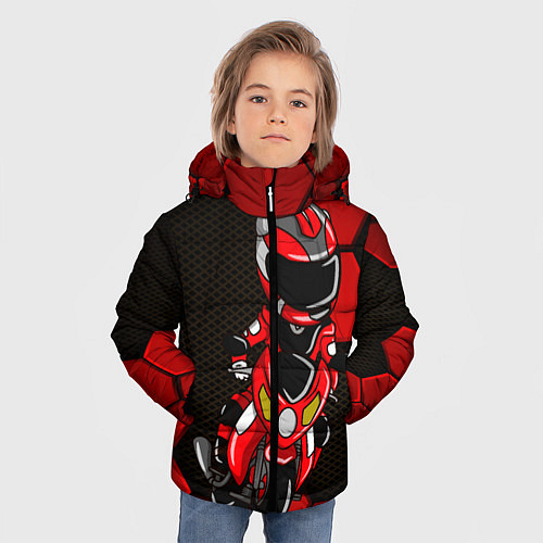 Зимняя куртка для мальчика Байкер Мотоциклист / 3D-Черный – фото 3