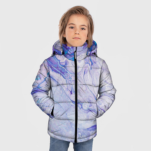 Зимняя куртка для мальчика Разводы сиреневой краской / 3D-Черный – фото 3