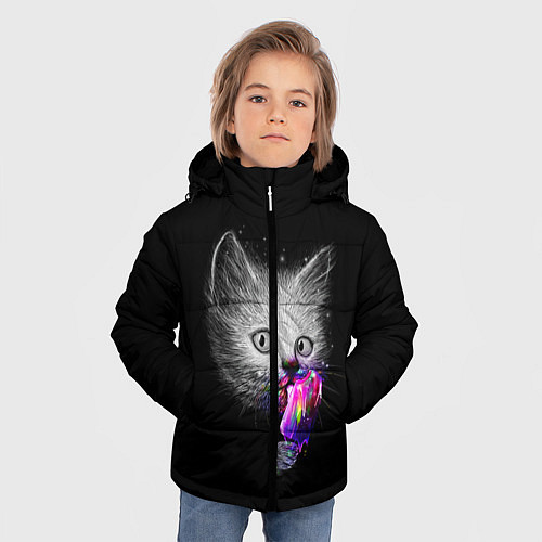 Зимняя куртка для мальчика Котейка с мороженным / 3D-Черный – фото 3