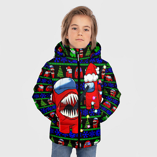Зимняя куртка для мальчика Новогодний Among Us / 3D-Черный – фото 3