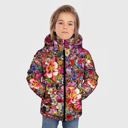 Зимняя куртка для мальчика Разные цветы / 3D-Черный – фото 3