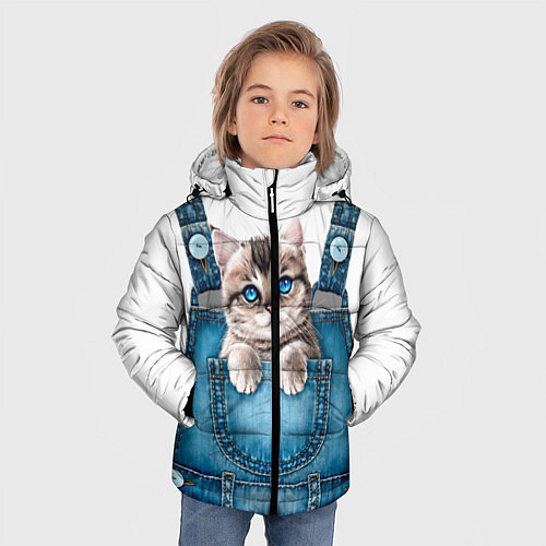 Зимняя куртка для мальчика КОТЕНОК В КАРМАНЕ / 3D-Черный – фото 3
