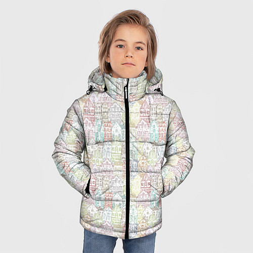 Зимняя куртка для мальчика Узор из домиков / 3D-Черный – фото 3