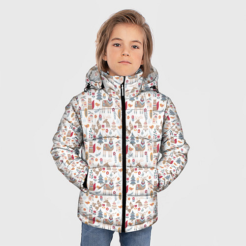 Зимняя куртка для мальчика Новогодний лес / 3D-Красный – фото 3