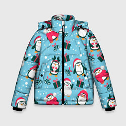 Куртка зимняя для мальчика Новогодние Пингвины, цвет: 3D-черный