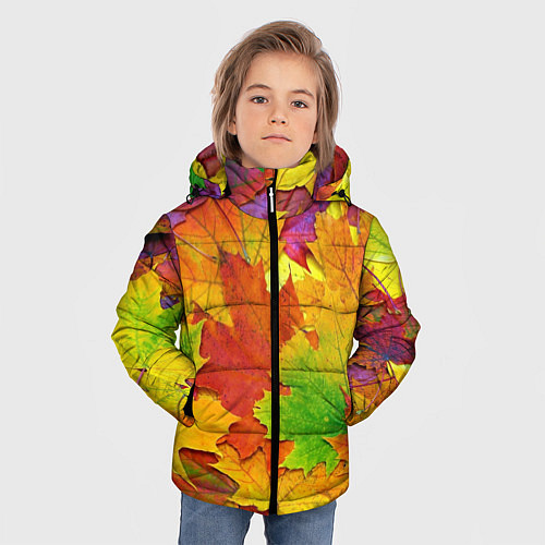 Зимняя куртка для мальчика Осенние листья / 3D-Черный – фото 3