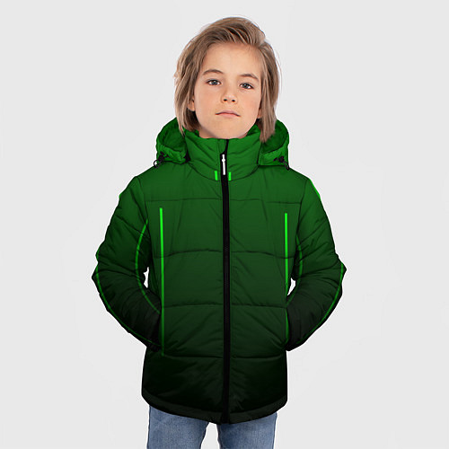 Зимняя куртка для мальчика Неоновые линии на градиенте / 3D-Черный – фото 3
