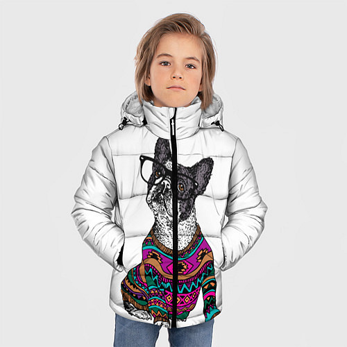 Зимняя куртка для мальчика Мопс Хипстер / 3D-Черный – фото 3