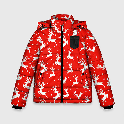 Зимняя куртка для мальчика Снеговик в кармане / 3D-Черный – фото 1