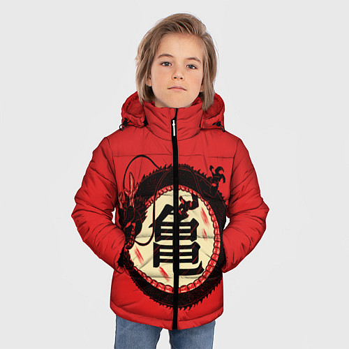 Зимняя куртка для мальчика Иероглифы Китайский Дракон / 3D-Черный – фото 3