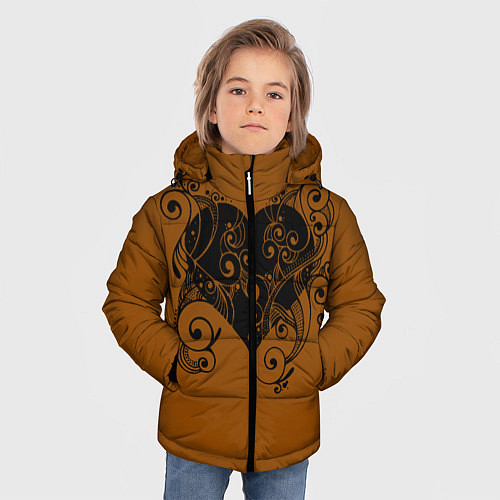Зимняя куртка для мальчика Сердце в узорах / 3D-Черный – фото 3
