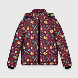 Куртка зимняя для мальчика Friends Новогодний бардовый, цвет: 3D-светло-серый