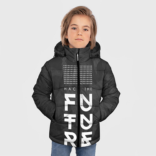 Зимняя куртка для мальчика Надпись Hack the future / 3D-Светло-серый – фото 3