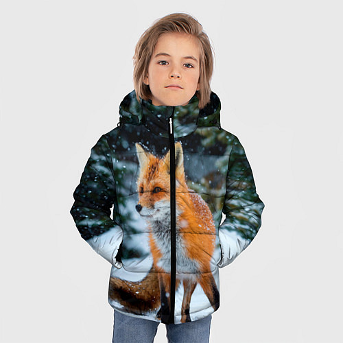 Зимняя куртка для мальчика Лиса в зимнем лесу / 3D-Черный – фото 3