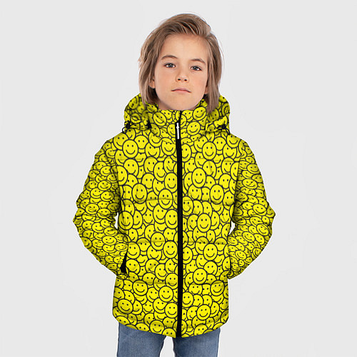 Зимняя куртка для мальчика Смайлики / 3D-Черный – фото 3
