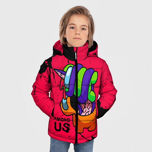 Зимняя куртка для мальчика AMONG US - ORANGE & GREEN / 3D-Светло-серый – фото 3