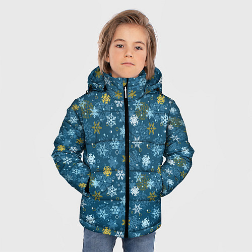 Зимняя куртка для мальчика Снежинки / 3D-Светло-серый – фото 3