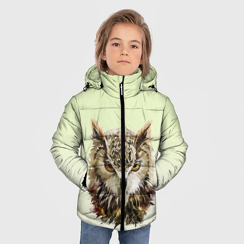 Зимняя куртка для мальчика Арт сова яркая / 3D-Черный – фото 3