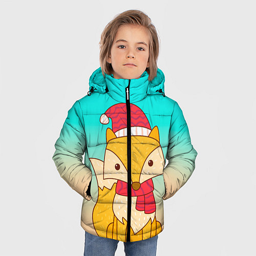 Зимняя куртка для мальчика Новогодний лис градиент / 3D-Черный – фото 3