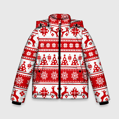 Зимняя куртка для мальчика Новый Год Олени и снежинки / 3D-Светло-серый – фото 1
