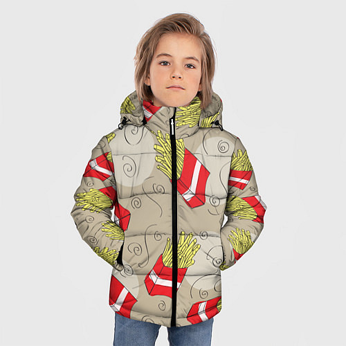 Зимняя куртка для мальчика Фастфуд - Картошка фри / 3D-Черный – фото 3