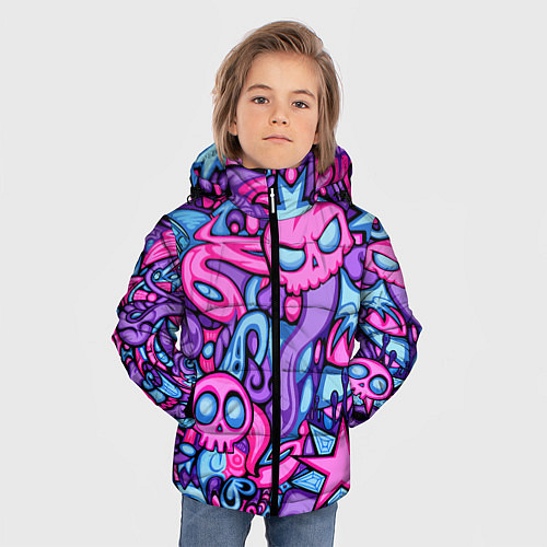 Зимняя куртка для мальчика Граффити монстры / 3D-Черный – фото 3
