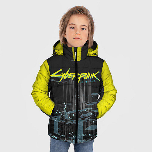 Зимняя куртка для мальчика Город CYBERPUNK 2077 / 3D-Черный – фото 3