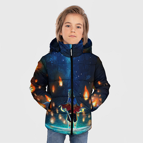 Зимняя куртка для мальчика Ренгоку Кёджуро Клинок демонов / 3D-Красный – фото 3
