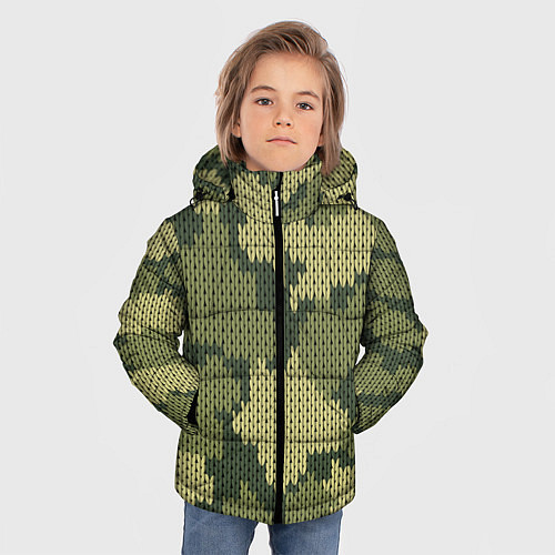 Зимняя куртка для мальчика Вязаный принт милитари / 3D-Черный – фото 3