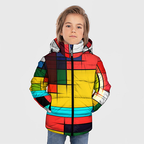 Зимняя куртка для мальчика Абстрактные фигуры цвета / 3D-Черный – фото 3