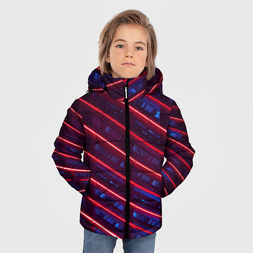 Зимняя куртка для мальчика Неоновые полосы / 3D-Черный – фото 3