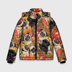 Куртка зимняя для мальчика Мопсики Цветочки, цвет: 3D-черный