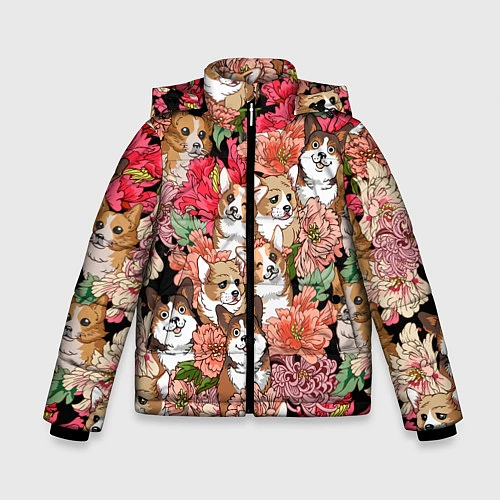 Зимняя куртка для мальчика Корги & Цветы / 3D-Светло-серый – фото 1