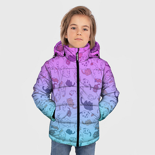 Зимняя куртка для мальчика Котики в полете / 3D-Черный – фото 3