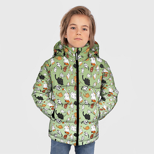 Зимняя куртка для мальчика Много рисованных котов узор / 3D-Черный – фото 3
