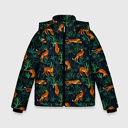 Куртка зимняя для мальчика Паттерн из Тигров и Растений, цвет: 3D-черный