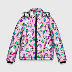 Куртка зимняя для мальчика Единороги и звезды, цвет: 3D-черный
