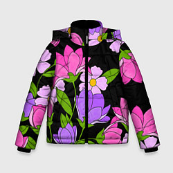 Куртка зимняя для мальчика Ночные цветы, цвет: 3D-черный